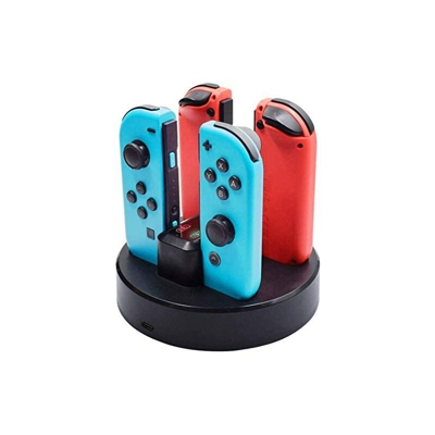 Stazione di ricarica per controller Joy-Con per Nintendo Switch, stazione di ricarica 4-in-1 con display LED individuale e cavo di ricarica USB Type-C