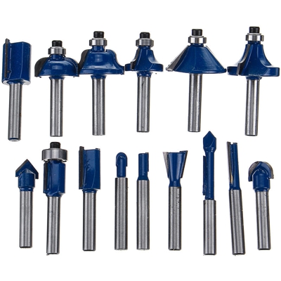 15pcs 1/4 pollici Router per la lavorazione del legno Router con gambo Accessori per fresatrice per la lavorazione del legno per taglierina