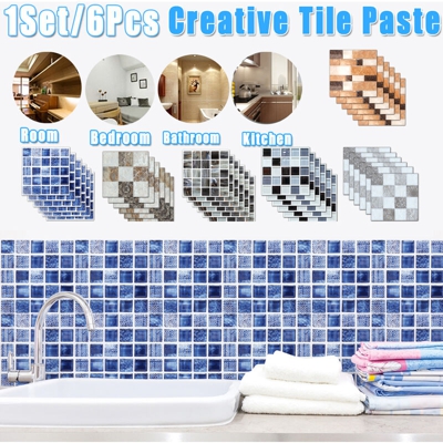1 set / 6 pezzi adesivi murali creativi in ​​pasta di piastrelle cucina decorazione del pavimento del bagno (tipo F 6 pezzi)