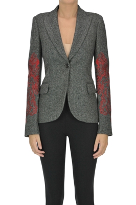 Herringbone blazer with embroidery