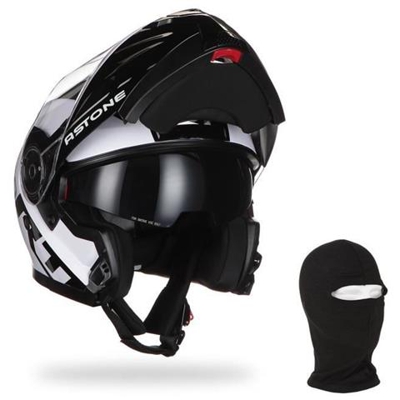Casco Moto Astone Rt900 Stripe + Passamontagna - Bianco E Nero