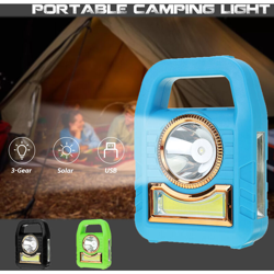 Drillpro - Lampada da campeggio portatile solare a 3 velocità Torce elettriche COB Luce manuale ricaricabile USB per escursionismo Illuminazione precio