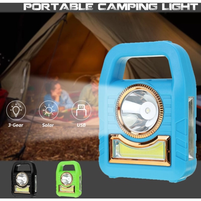 Drillpro - Lampada da campeggio portatile solare a 3 velocità Torce elettriche COB Luce manuale ricaricabile USB per escursionismo Illuminazione