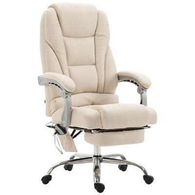 Sedia Ufficio Massaggiante Pacific in Stoffa I Poltrona Relax con Poggiapiedi I Sedia Studio Ergonomica Regolabile con Funzione Massaggio Crema