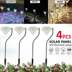 Drillpro - 4Pcs Solar Diamond Lawn Lamp Outdoor Garden LED Impermeabile Track Stake Light (bianco caldo, 4Pcs) en oferta