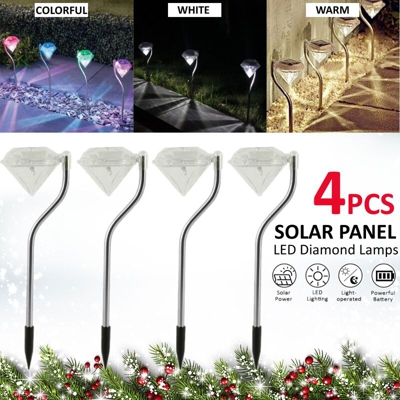Drillpro - 4Pcs Solar Diamond Lawn Lamp Outdoor Garden LED Impermeabile Track Stake Light (bianco caldo, 4Pcs)