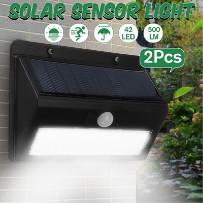 Drillpro - 2X Lampada da parete solare 42LED Sensore di movimento Illuminazione da giardino Lampada da esterno 3 modalità
