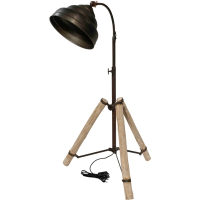 Lampada Da Terra Su Treppiede In Bambu E Metallo