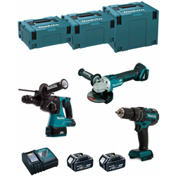 MAKITA Kit MSM3T2BL3 18V (DHR243 + DGA504 + DHP480 + 2 x 5,0 Ah + DC18RC + MAKPAC 2 + MAKPAC 3 + MAKPAC 4) precio