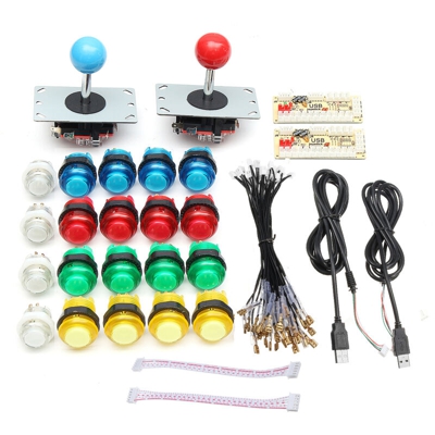 20 pulsanti Mame Arcade LED fai-da-te + 2 joystick illuminati da giochi + 2 set di kit codificatore USB