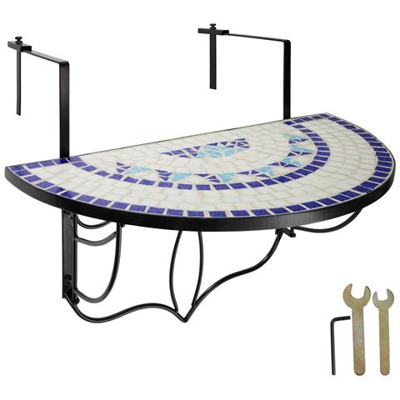 Tavolino Da Balcone Mosaico, A Ribalta - Bianco / blu