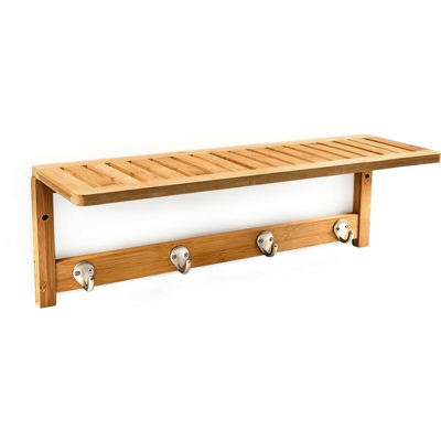 Relaxdays Porta asciugamani in bambù Per il bagno Appendi accappatoi e asciugamani con le seguenti misure H x B x T: 18 x 50 x 16 cm, pratico