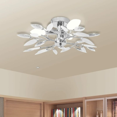 YOUTHUP Lampada da Soffitto Foglie Bianco e Acrilico Trasparente 3xE14 - Bianco