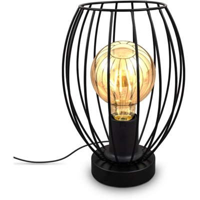 I Lampada da tavolo a filo I E27 I Interruttore a cavo I Lampada da tavolo vintage a 1 bruciatore con paralume in metallo I Altezza 25,6 cm I Nero I