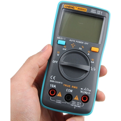AN8002 Digital RMS AC / DC Multimetro Tensione Corrente Frequenza Resistenza Temp Tester