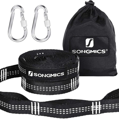 Songmics - 2 Cinghie per Amaca 3 m con 2 Moschettoni Regge Fino a 300kg, Sistema di Fissaggio durevoli e Regolabili GDC03BW - Black