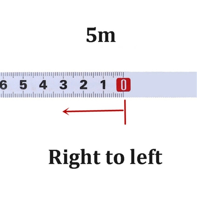 Metro a nastro per traccia con linguetta metrica 5M da destra a sinistra