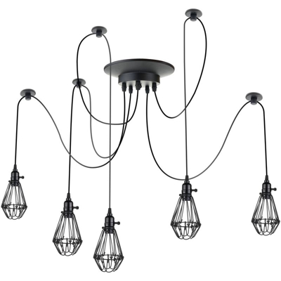 Lampada vintage con gabbie ovale per 5 lampadine di filo E27 con cavo di 3m - Primematik