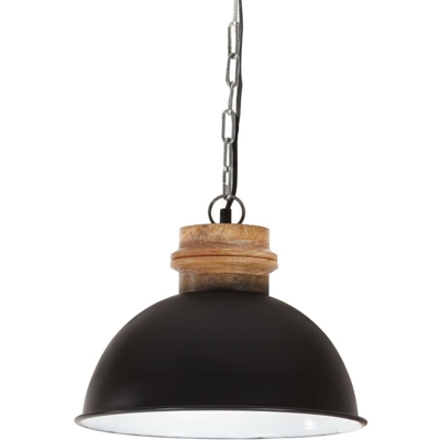 Lampada Soffitto Industriale 25 W Nero Rotonda Legno Mango 32cm - Nero - Youthup