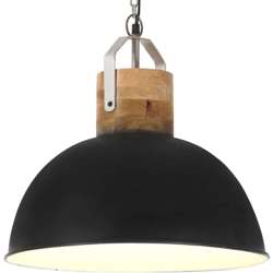 Lampada Soffitto Industriale Nera Rotonda 42 cm E27 Legno Mango - Nero - Youthup características