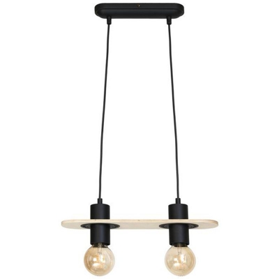 Lampada a Sospensione Andromeda - Lampadario - da Soffitto - Nero in Metallo, Legno, 40 x 8 x 65 cm, 2 x E27, 60W