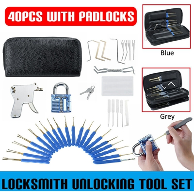 Drillpro - Kit di utensili per lockpick con lucchetto estrattore con borsa per il trasporto per bambini principianti professionisti (blu, 40 pezzi)