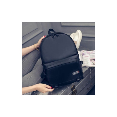 Drillpro - Zaino da viaggio in pelle nera con tracolla in pelle PU Zaino da scuola per donna
