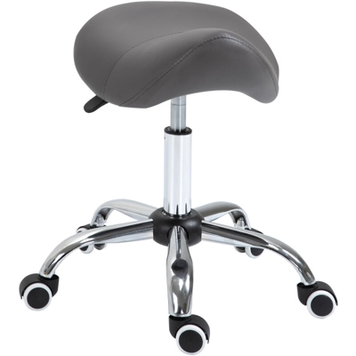 Sgabello da Lavoro a Sella con Ruote e Altezza Regolabile per Negozi Parrucchiere e Tattoo, 52x53x49-61cm Grigio - Homcom