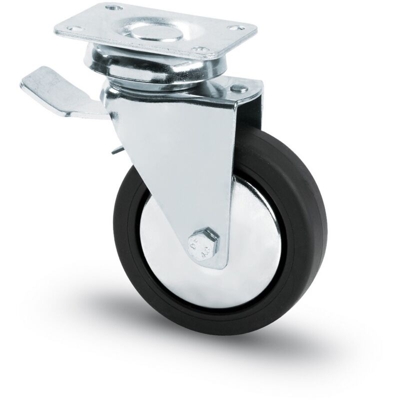 Ruota Girevole in Gomma con Freno per Mobili Ø 60 mm Piastra 64x50 mm Avo