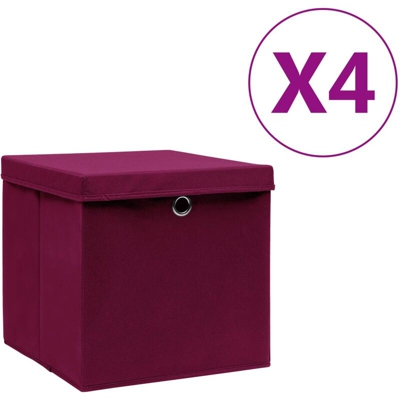YOUTHUP Contenitori con Coperchio 4 pz 28x28x28 cm Rosso Scuro - Rosso
