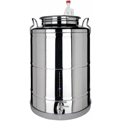 Milo - Fermentatore inox professionale per birra artigianale, Fondo Piano con tappo a vite -35 Lt