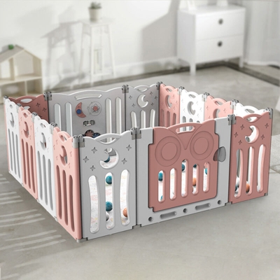 143 * 143 * 63 cm Box per bambini in plastica 12 elementi porta pieghevole con motivo gufo con chiusura di sicurezza rosa