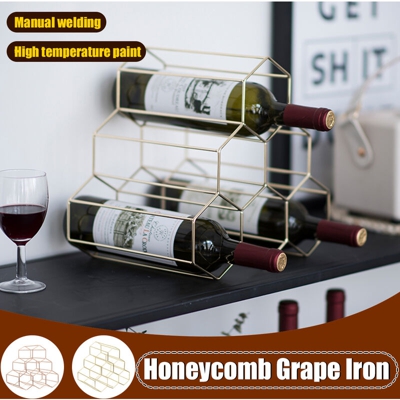 Creative Triangle 6 Bottles Wine Storage Rack Kitchen Bar Cabinets (Gold, Honeycomb 6 Bottles)