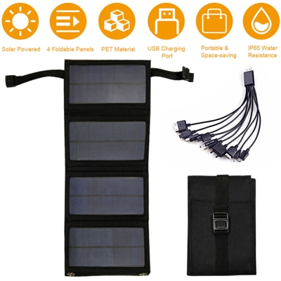 Borsa pieghevole solare portatile 4 pieghe 10W Borsa di ricarica solare Mier con 1 linea di accessori 10 trascina