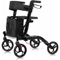 Costway - Deambulatore Pieghevole in Alluminio Girello Ultraleggero, con 4 Ruote Freno a Mano, Altezza Regolabile, Borsa Inclusa, Portata 136kg características