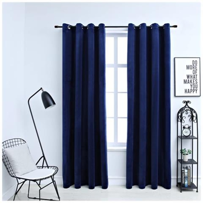 Tende Oscuranti Con Anelli 2 Pz Blu Scuro In Velluto 140x245 Cm