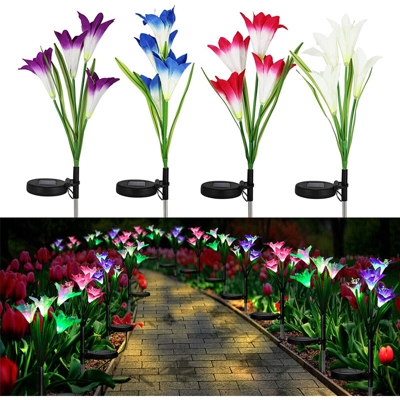 Solar Powered Lily Flower 4LED Colorful Gradient Landscape Light Waterproof IP65 Spotlight Lamp for Outdoor Garden Prato Decor (Purple, Set of 1)