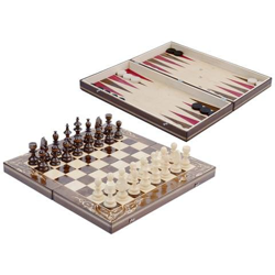 Set 2 In 1 Di Scacchi E Backgammon Fatti A Mano In Legno, 50x50 Cm, Marrone E Nero en oferta