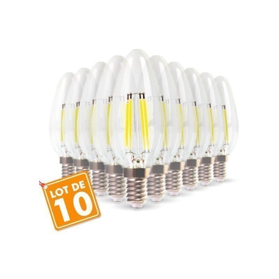 Eclairage Design - Lotto di 10 lampadine a fiamma filamento 4w eq. 40W bianco caldo E14 base 2700K