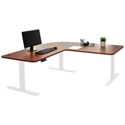 Scrivania Angolare Regolabile Elettricamente Hwc-d40 Acciaio Pvc Hdf Legno Scuro Bianco precio