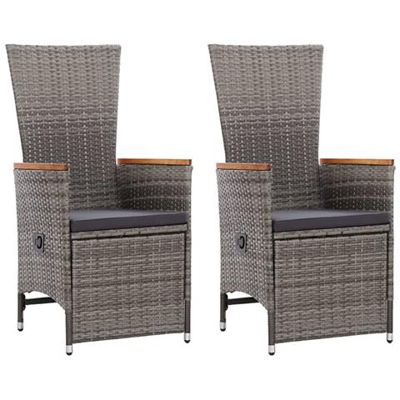 Sedie Da Giardino Reclinabili 2 Pz E Cuscini Polyrattan Grigio