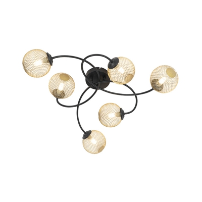 QAZQA Plafoniera athens - rustico - Vetro,Acciaio - Oro/Ottone/Nero - Organico Max. 6 x Watt