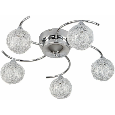 Lampadario a soffitto con plafoniera in alluminio e sfere in filo di metallo