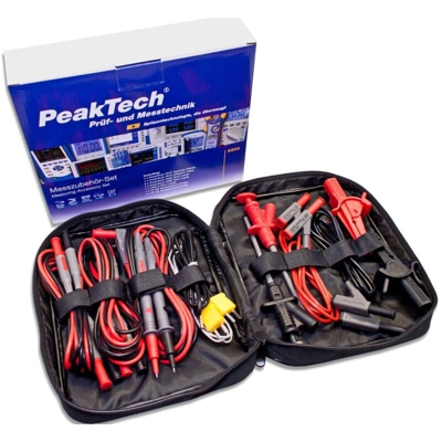 Peaktech P 8200 - Set di Accessori di Misurazione per Multimetro Digitale, Cavi di Prova, Cavi da Laboratorio, Clip a Coccodrillo - 14 Pezzi, Borsa