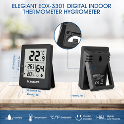 Insma - ELEGIANT EOX-3301 Megnet Igrometro digitale per interni Termometro Sensore di umidità e temperatura (nero) precio