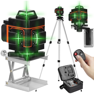 Misuratore di livello laser a 16 linee 4D con misuratore di livello a staffa telescopica per treppiede sollevabile da 1,5 m con batteria al litio