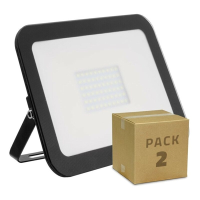 PACK Proiettore LED Slim Vetro 100W Nero (2 Un) Bianco Freddo 6000K