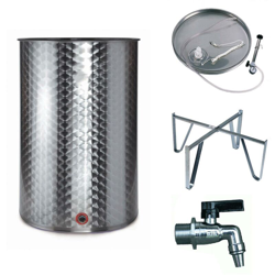 Milo - Cisterna in acciaio inox 18/10 contenitore per olio e vino fusto piano uso alimentare -50 lt / Bidone, Tappo, Rubinetto, Supp. galleggiante características