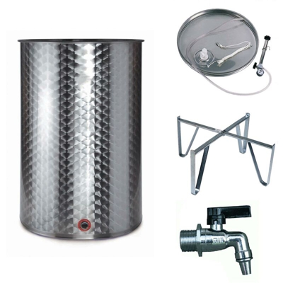 Milo - Cisterna in acciaio inox 18/10 contenitore per olio e vino fusto piano uso alimentare -50 lt / Bidone, Tappo, Rubinetto, Supp. galleggiante