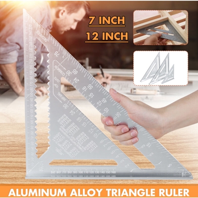 7/12 `` in lega di alluminio ad angolo quadrato triangolo righello tetto carpentiere lavorazione del legno (argento, 7 pollici metrico)